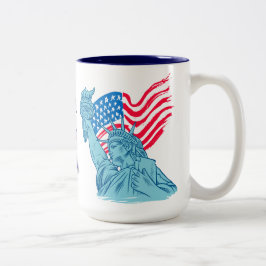 AMERIKA 250 JAAR VRIJHEID STANDBEELD VAN DE VRIJHE TWEEKLEURIGE KOFFIEMOK
