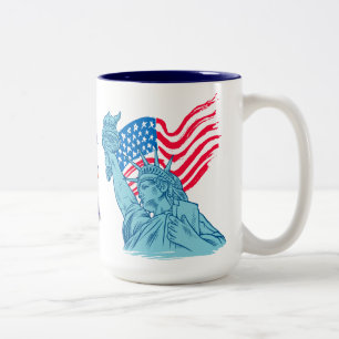 AMERIKA 250 JAAR VRIJHEID STANDBEELD VAN DE VRIJHE TWEEKLEURIGE KOFFIEMOK