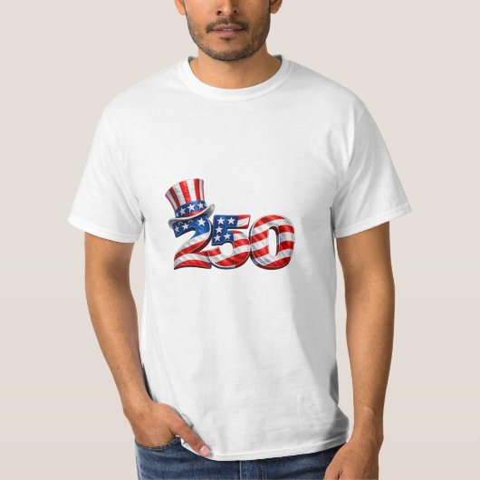 Amerika 250 Oom Sam Hoed Patriottisch T-Shirt (Voorkant)