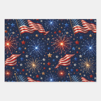 Amerika 250 Patriotisch Vuurwerk Vlag Patroon Inpakpapier Vel