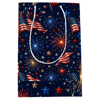 Amerika 250 Patriotisch Vuurwerk Vlag Patroon Medium Cadeauzakje