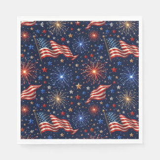 Amerika 250 Patriotisch Vuurwerk Vlag Patroon Servet