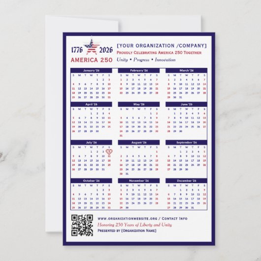 Amerika 250 Patriottisch Blauw 2026 Kalender Keeps (Voorkant)