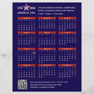 Amerika 250 Patriottisch Blauw 2026 Kalender Keeps Flyer