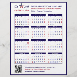 Amerika 250 Patriottisch Blauw 2026 Kalender Keeps Flyer