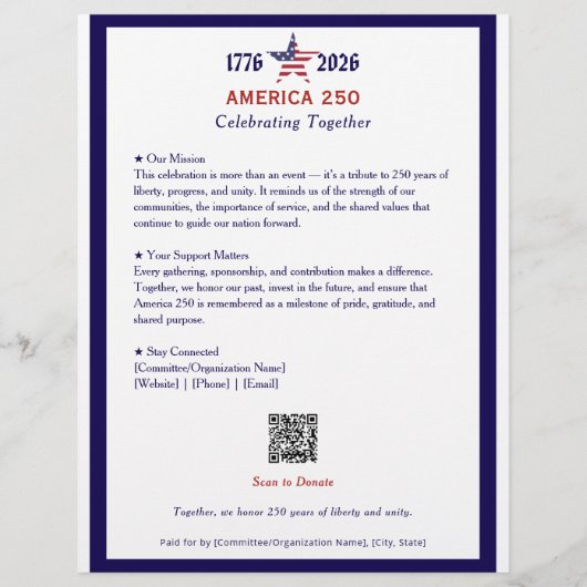 Amerika 250 Patriottisch Blauw 2026 Kalender Keeps Flyer (Achterkant)