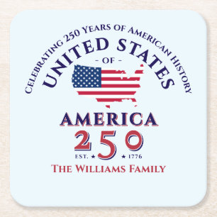 Amerika 250 Patriottisch familie Foto Geschenk Kartonnen Onderzetters