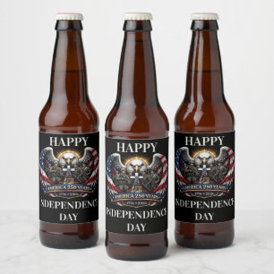 Amerika 250 Patriottische Adelaar en Militaire Hul Bier Etiket