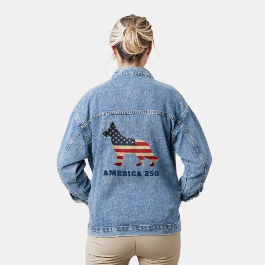 Amerika 250 Patriottische Duitse Herdershond Denim Jacket (Model)