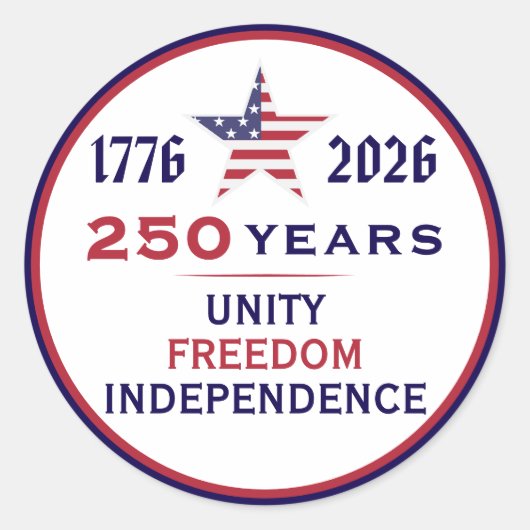 Amerika 250 Patriottische Eenheid Vrijheid Onafhan Ronde Sticker (Voorkant)