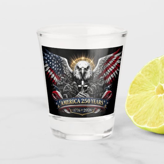 Amerika 250 Patriottische Jubileumviering Shot Glas (Voorkant)