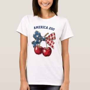Amerika 250 Patriottische Kers Vintage US Vlag Str T-shirt