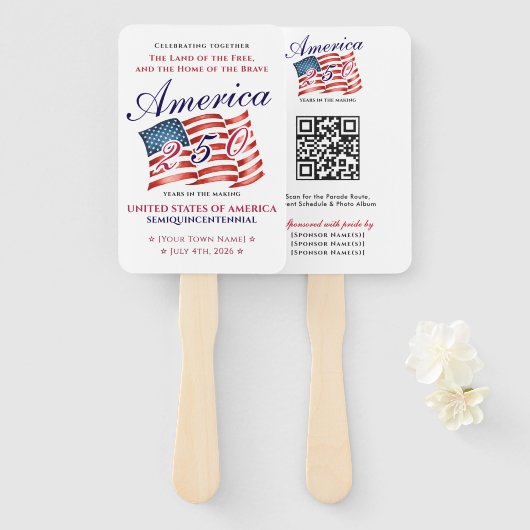 Amerika 250 Patriottische Semiquincentennial Aande Handwaaier (Voorkant en achterkant)