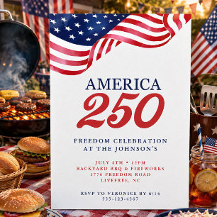 Amerika 250 Patriottische Uitnodiging 4 juli BBQ