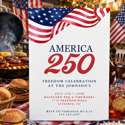 Amerika 250 Patriottische Uitnodiging | 4 juli BBQ