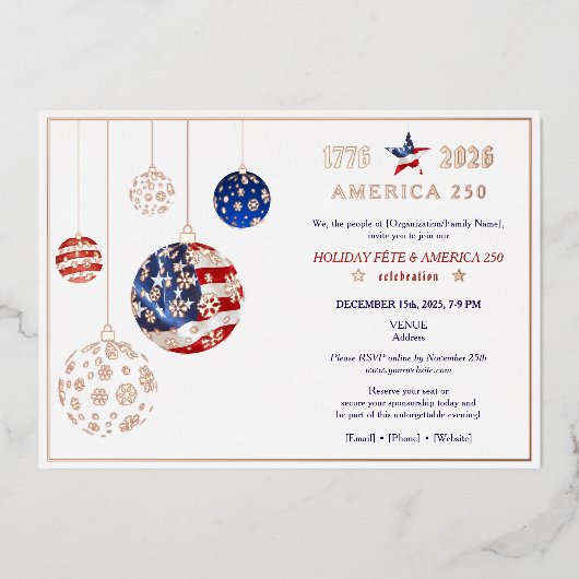 Amerika 250 Patriottistisch Feestdag Fête Jubileum Folie Uitnodiging (Voorkant)