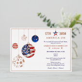 Amerika 250 Patriottistisch Feestdag Fête Jubileum Folie Uitnodiging (Staand Voorkant)