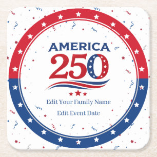 AMERIKA 250 - Persoonlijke Reünie Rood Wit Blauw Kartonnen Onderzetters