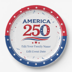 AMERIKA 250 - Persoonlijke Reünie Rood Wit Blauw Papieren Bordje