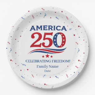 AMERIKA 250 - Persoonlijke Reünie Rood Wit Blauw Papieren Bordje