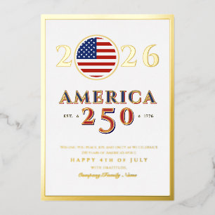 Amerika 250 Semi-quincentennial 2026 4 juli Folie Feestdagenkaart