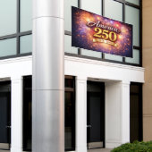 Amerika 250-spandoek met vuurwerk spandoek (Buitenkant Gebouw)