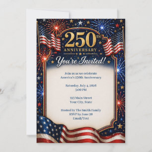 Amerika 250 Uitnodiging Patriotische Vuurwerk Vlag
