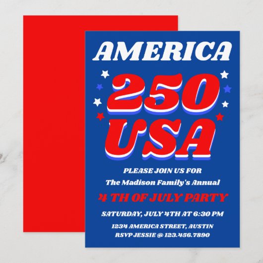 Amerika 250 | Uitnodiging Patriottische Feestvieri (Voorkant / Achterkant)