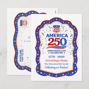 Amerika 250 Verjaardag Herdenkings Gepersonaliseer Feestdagenkaart