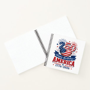 Amerika 250 Verjaardag Patriottische Viering Notitieboek