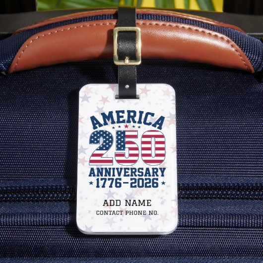Amerika 250 Verjaardag Rood & Blauw Gepersonalisee Bagagelabel (Voorkant Insitu 2)