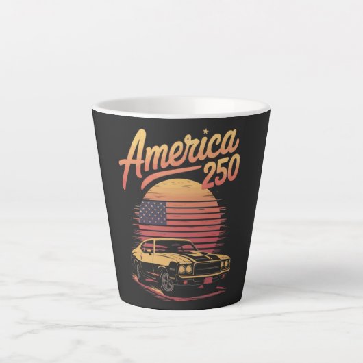 Amerika 250 VS Retro Zonsondergang Latte Mok (Voorkant)