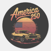 Amerika 250 VS Retro Zonsondergang Ronde Sticker (Voorkant)