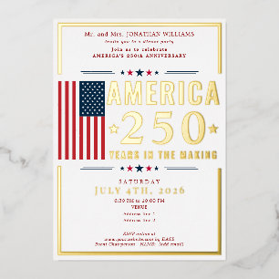 Amerika 250 VS-vlag Patriottisch 4 juli Rood Forme Folie Uitnodiging