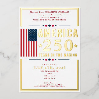 Amerika 250 VS-vlag Patriottisch 4 juli Rood Forme Folie Uitnodiging