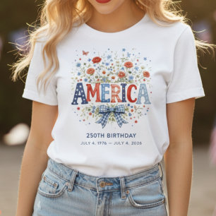 Amerika 250e Verjaardag Bloemige Dames T-Shirt