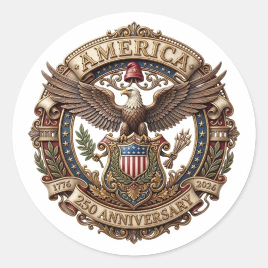 AMERIKA 250E VERJAARDAG RONDE STICKER (Voorkant)