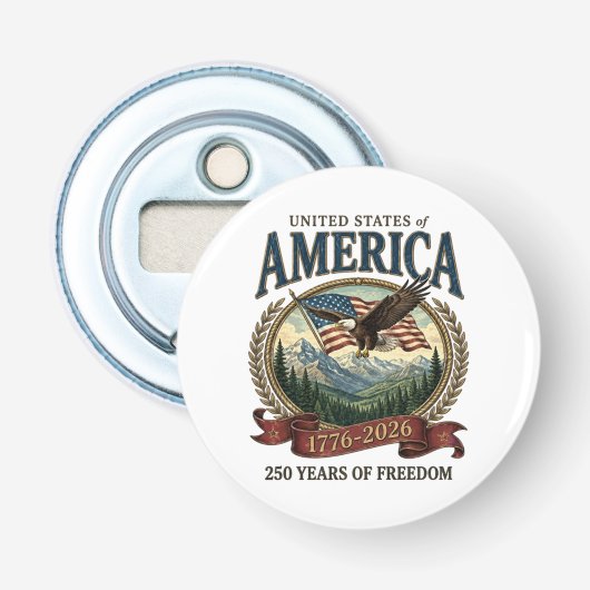 Amerika 250ste verjaardag button flesopener (Voorkant)