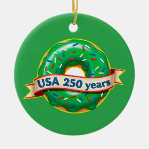 Amerika 250ste verjaardag VS met zoete donut Keramisch Ornament