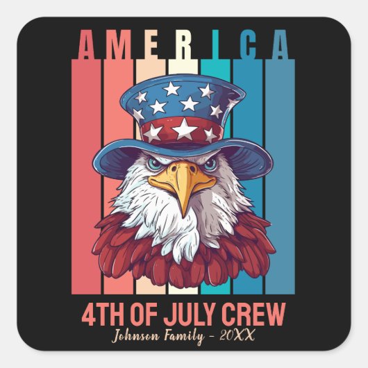 Amerika 4 juli Crew Patriotic gepersonaliseerd Vierkante Sticker (Voorkant)