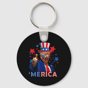 Amerika 4 juli Vuurwerk Grappig Trump Independe Sleutelhanger