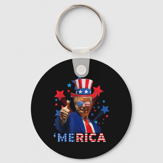 Amerika 4 juli Vuurwerk Grappig Trump Independe Sleutelhanger (Voorkant)