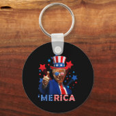 Amerika 4 juli Vuurwerk Grappig Trump Independe Sleutelhanger (Voorkant)
