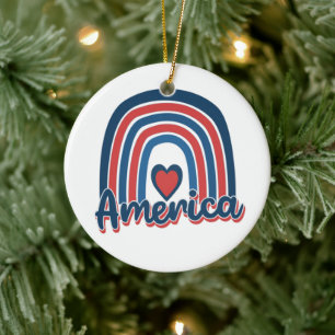 Amerika, 4de juli, Celebration Rainbow USA Keramisch Ornament