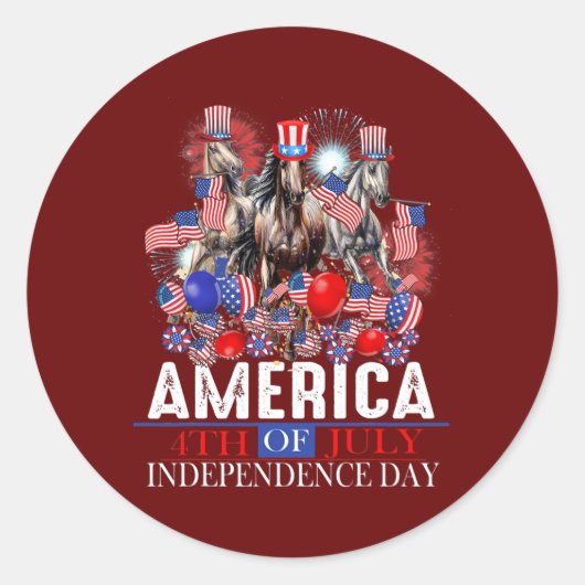 Amerika, 4e juli Patriotic USA Horse Graphic Ronde Sticker (Voorkant)