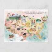 Amerika | Aquarel geïllustreerde kaart van de VS (Voorkant)