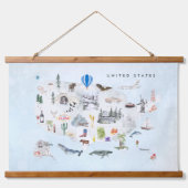 Amerika | Aquarel geïllustreerde kaart van de VS Hangend Wandkleed (Voorkant)