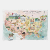Amerika | Aquarel geïllustreerde kaart van de VS Theedoek (Horizontaal)