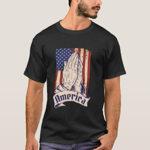 Amerika bidt handen op Amerikaanse vlag 4 juli T-shirt