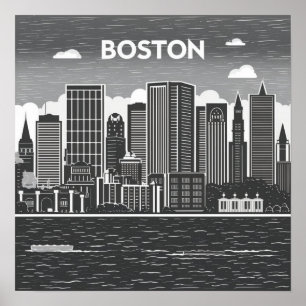 Amerika Boston City Skyline, Boston Ma Us Silhouet Poster